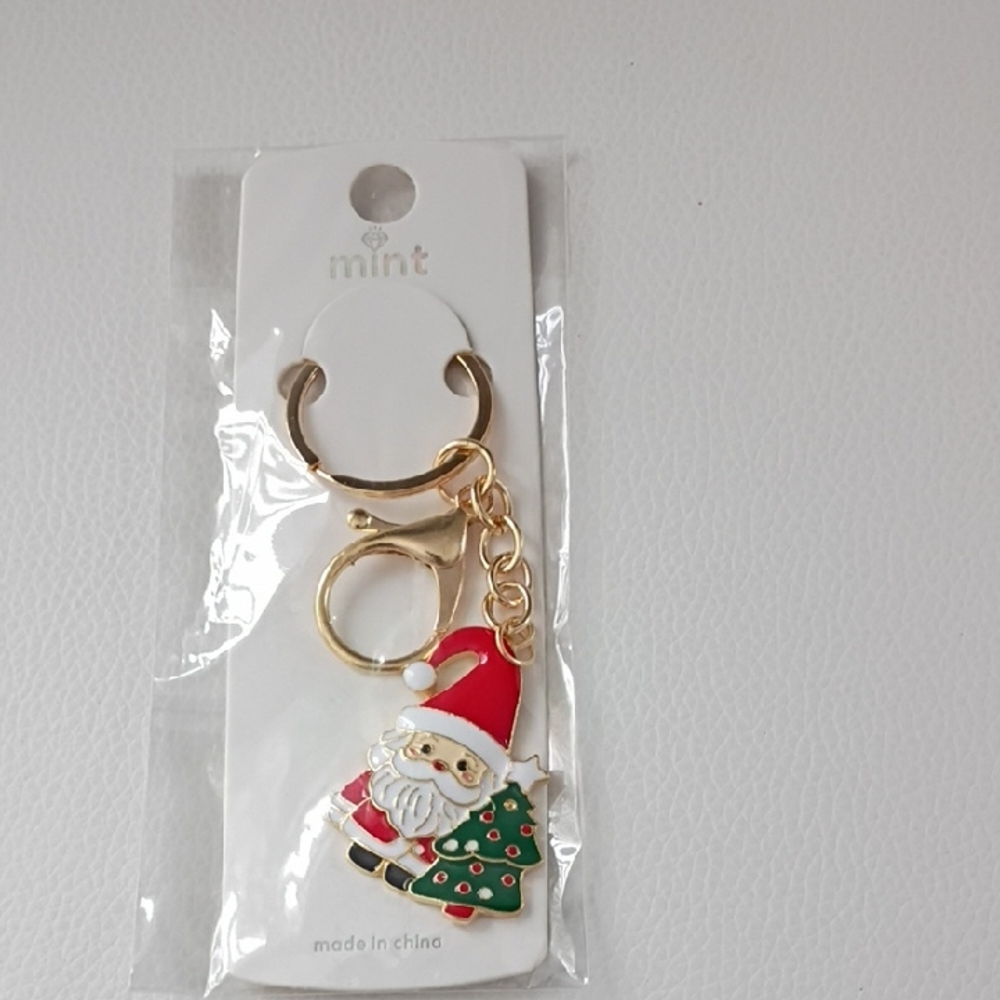 Mint Festive Santa Bag Charm/Keychain with Gold Details